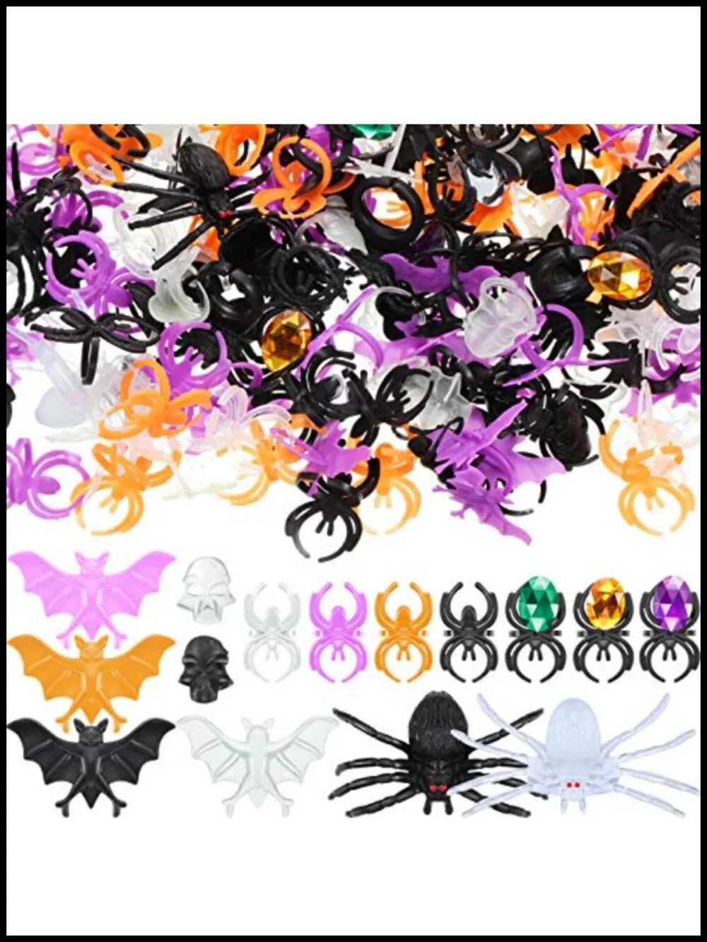 Halloween Rings Bulk Party Favors - Spider Bat Skull Assorted Plastic Rings for